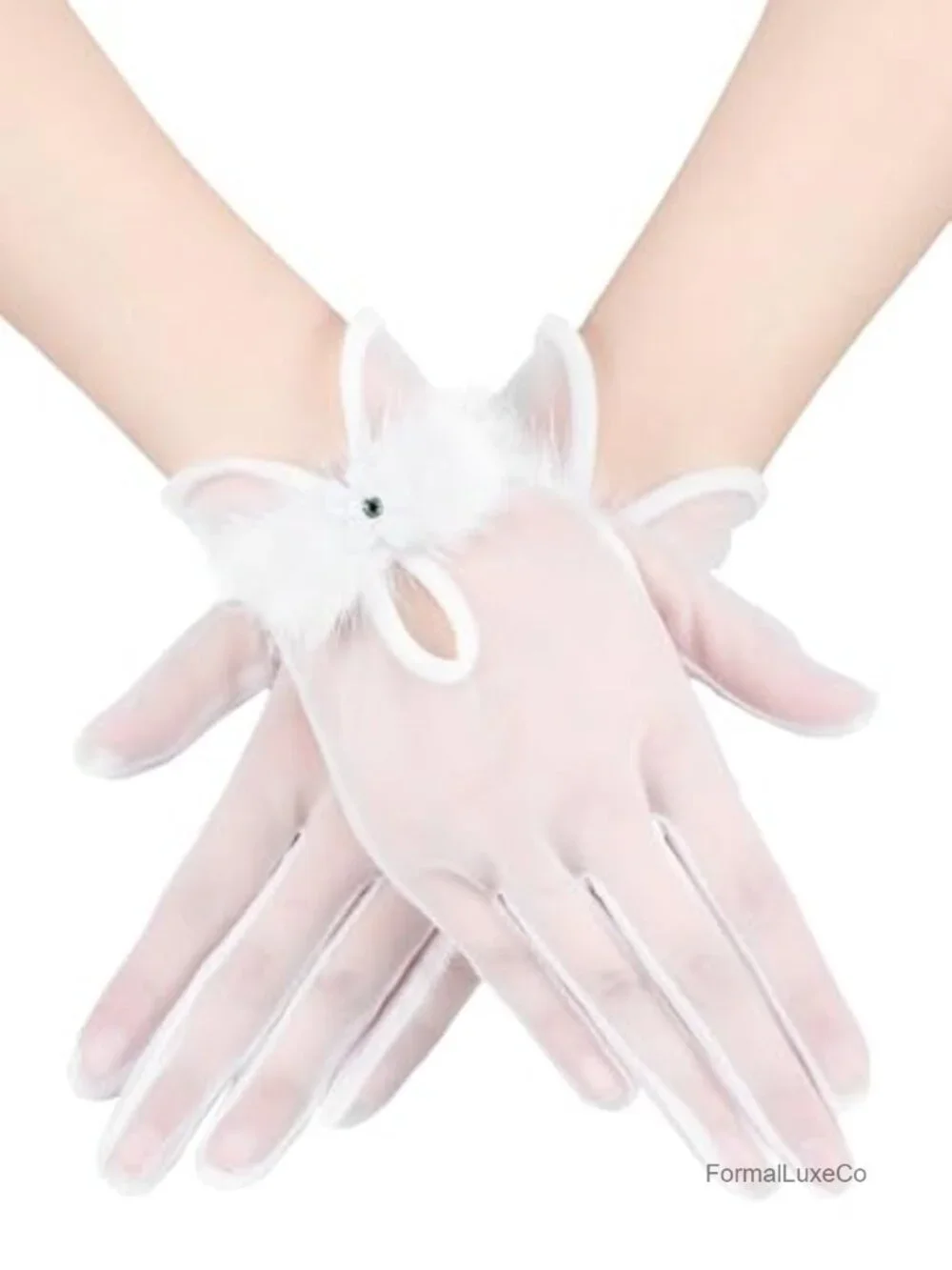 Lace Bow Short Mitten Gloves for Wedding Tea Party Opera